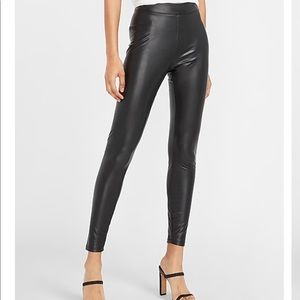 High Waisted Vegan Leather Stretch Ankle Leggings